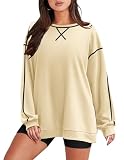 Zeagoo Womens Tunic Sweatshirts Oversized Long Sleeve Crewneck Pullover Hoodies Side Zip Lightweight Trendy Going Out Tunics Tops Apricot XL