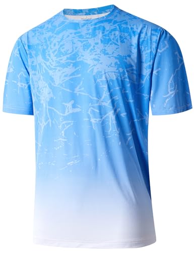 iCKER Men’s T-Shirts Gym T Shirts for Men Sports Quick Dry Running Tops Moisture Wicking Athletic Short Sleeve Breathable Workout T-Shirt,Blue TX005,XL
