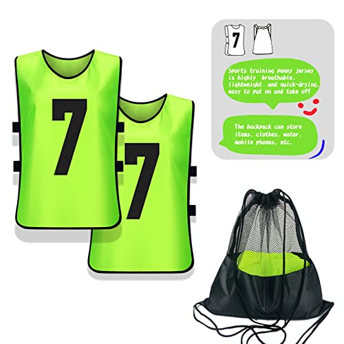 PULUOMASI Scrimmage Training Vest (12 Pack) Team Sports Pinnies Jerseys for Adult Youth Soccer Bibs Numbered Practice Jerseys Green XL