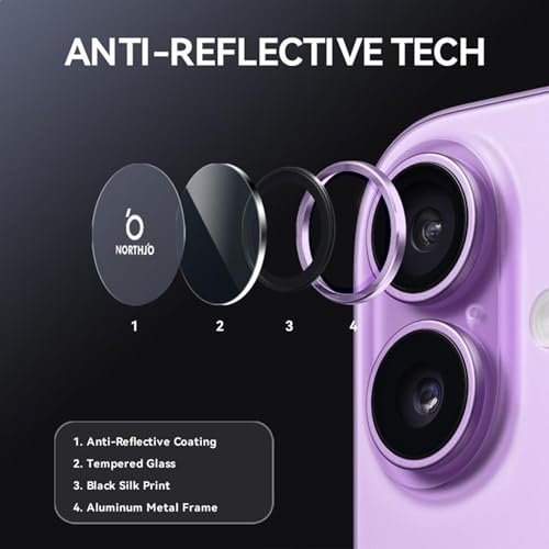 Image of amazon basics Camera Glass Lens Protector Ring for iPhone 17 Case Friendly with Edge to Edge Coverage and Easy Installation (Purple)