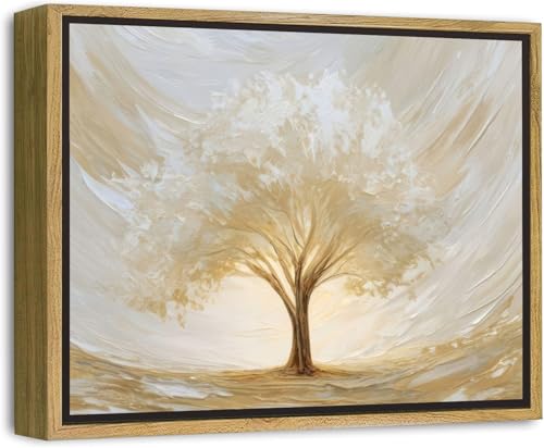 Framed Tree Of Life Canvas Wall Art Christian Tree of Promise Picture Wall Decor Gold White Abstract Tree Of Life Poster Print for Living room Bedroom Home Decoration 12x16in