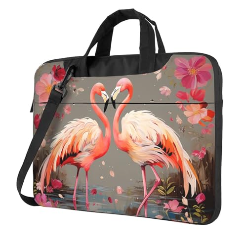 Flamingos and Flowers Laptop Bag for Women Computer Bag Shoulder Laptop Sleeve Business Work Briefcase