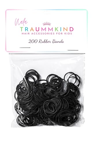 Traummkind 200 bandas de goma, minigomas negras para trenzas, rastas, pelo afro, peinados, pequeños coleteros para niños, juego de coleteros para el pelo, coleteros para niñas