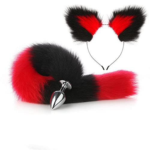 Amycore Ensemble bandeau queue de renard et oreilles noires et rouges pour toutes les femmes, accessoire de costume pour Halloween, cosplay, jeu de rôle Cover