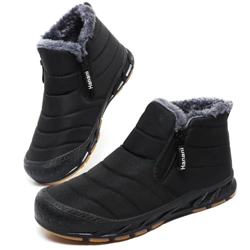 Winterschuhe Herren Warm Gefüttert Schneestiefel Reißverschluss Kurzschaft Stiefel Flach Winter...