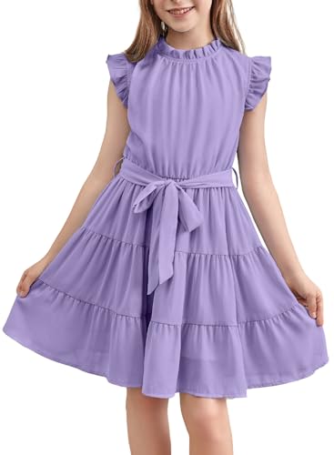 blibean Tween Girls Summer Dresses Big Kids Boho Ruffle Dress Tiered Fashion Outfit Age 4T-5T (Size 4-5 Years) Purple