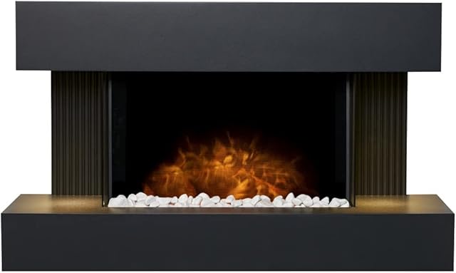 Adam Manola Wall Mounted Electric Fire Suite with Downlights & Remote Control in Charcoal Grey