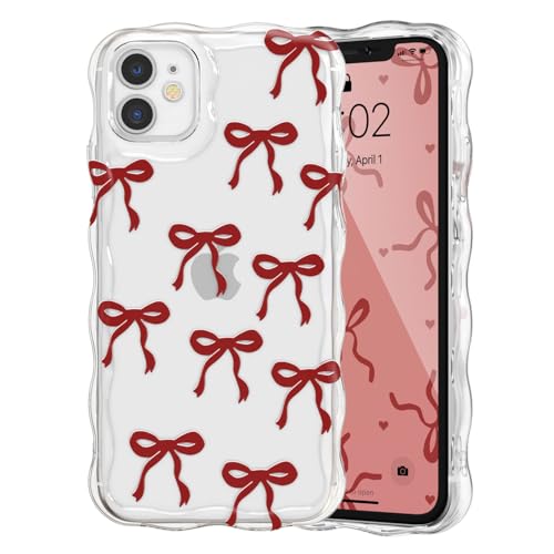 Coque iPhone 12 transparente Bourgogne à motif nœud papillon en silicone souple QLTYPRI