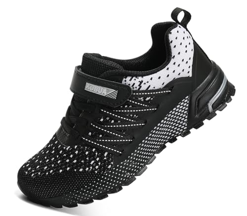 Kids Sneakers for Boys Girls Running Tennis Shoes Lightweight Breathable Sport Athletic Black White B Size US 5 Big Kid