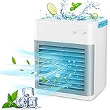 Portable Air Conditioner, Mini Air Cooler, Personal Evaporative Air Conditioner Fan, 2021 New Misting Fan with 1 USB Cable, 7 Colors LED Light for Home, Office and Room