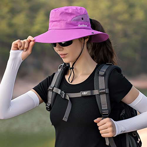 Huamulan Women Ponytail Sun Hat Wide Brim Mesh Foldable Fishing Hats Lightweight Uv Protection Hiking Garden Bucket Cap #TOP4