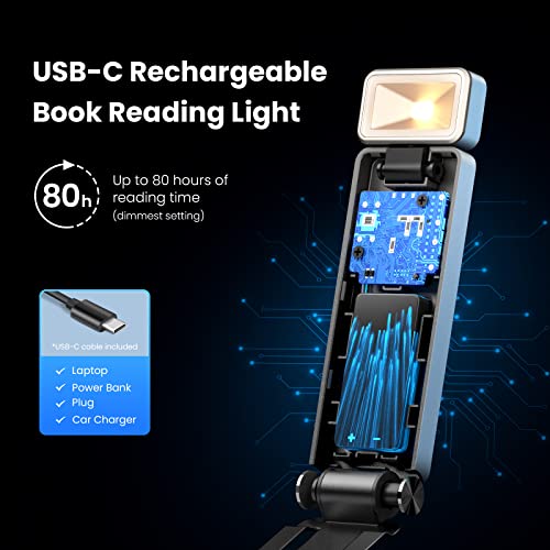 86Lux Reading Light, Rechargeable Book Light For Reading In Bed, Ultralight Clip-On Led Bookmark Lamp With 3 Amber Colors & Stepless Dimming For Night Reading For Book Lovers, Kids, Blue #TOP4
