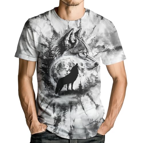 GHUALURU Casual Wolf T-Shirt for Men Animal Graphic T-Shirts Short Sleeve,Wolf White,XL