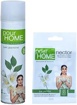 Pour Home Room Freshener Spray Just Jasmine 270 Ml With Pour Home Power Pocket Jasmine, Air Freshener - Bathroom and Toilet, Lasts 30 days.