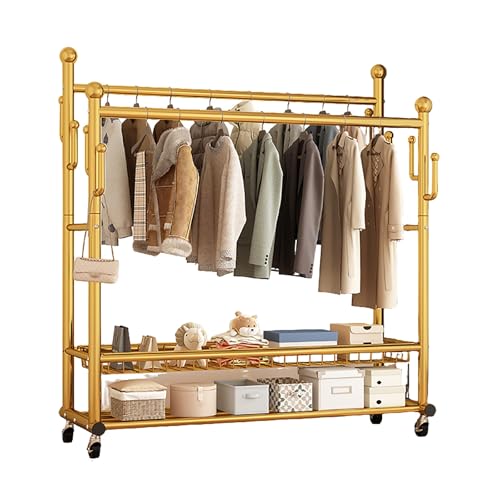 Perchero Burro Ropa De Doble Barra, Estante De Ropa Colgante Rodante, Burro De Ropa Con Estante De Almacenamiento, Para Dormitorio, Sala De Estar, Tienda De Ropa(Gold,100x170x38cm)