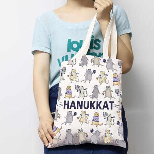 Sac cabas Hanoukka chat en coton grand format pour courses - 6