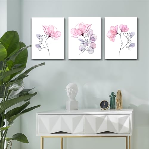 DZRWUBHS Frame Canvas Wall Art For Bedroom Wall Decor For Living Room Kitchen Wall Decoration Pink Flowers Wall Paintings Office Wall Pictures Print Artwork Room Mural Home Decor 16x24 3 Pieces