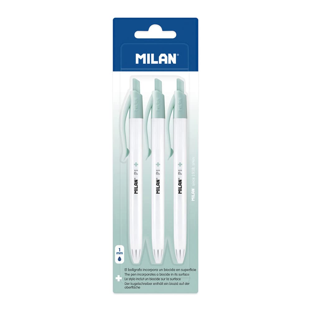 MILAN Blister Pack of 3 Ballpoint P1 Blue Ink, Edition +