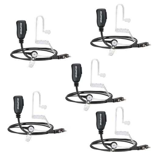 BAOFENG Walkie Talkies Earpiece with Mic 2 Pin Radio Headset Acoustic Tube for Walkie Talkie UV-5R Mini BF-888S UV-5R BF-F8HP PRO AR-5RM K5PLUS UV-32 DM-32 Two Way Radio Earpiece 5 Pack