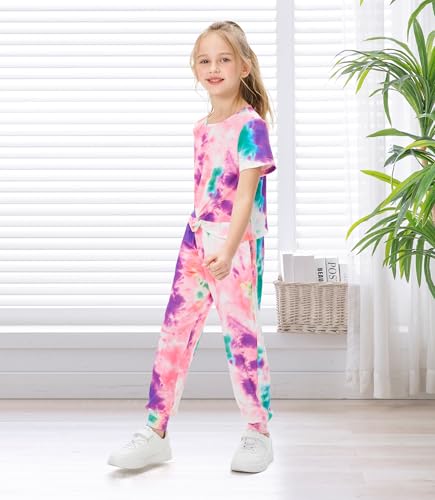 Image of Girls Clothing Sets Tie Dye Twist Front Tops & Sweatpants Outfits Sportwear Sweatsuits Tracksuits Purple 5-6 Years