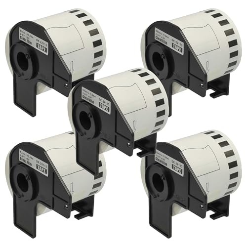 vhbw 5x Rouleau d'étiquettes + support 62mm x 15,24m compatible avec Brother P-Touch QL 810 Wc, QL 820 NW étiqueteuse - autocollant