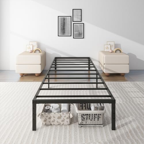 14 Inch Metal Platform Bed Frame No Box Spring Needed Heavy Duty Steel Slat Bed Frame Underbed Storage,Black (Twin) by Ptsyz - Used condition - CA$53.79