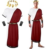 SATINIOR 4 Pcs Greek Toga Costume Men Greek God Outfit Halloween Adult Roman Accessories Set(S,Red and White)