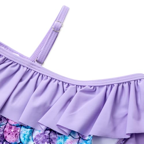 Image of Alakuoti Girls One Piece Swimsuits Cutout Ruffle Bathing Suit Quick Dry Beach Swimwear with Adjustable Strap 5-14 Years