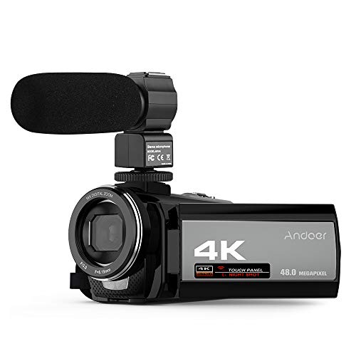 Miaoqian Câmera de vídeo digital portátil 4K 48MP WiFi filmadora com microfone externo Tela de toque