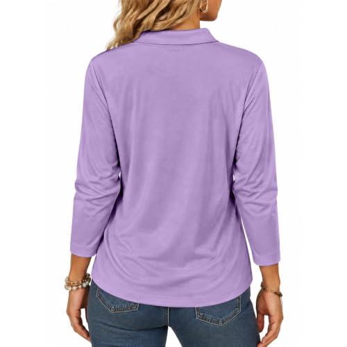 Womens Long Sleeve Tops Cotton Collared Work Button Fall Polo Shirts | Loose Fit, Quick Dry, Solid Color, Boho Going Out Top, Beach Vacation, Workout Athletic, Elegant, Holiday Coastal Outfits - image 3