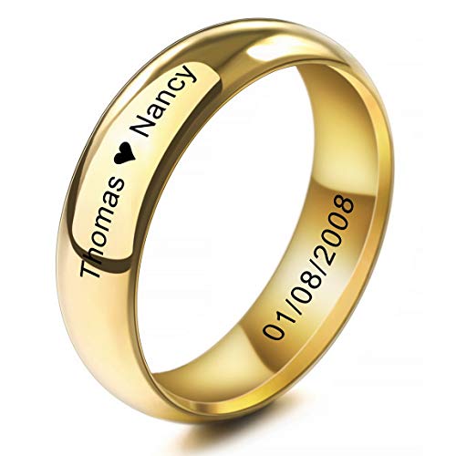 INBLUE Personalized Promise Rings Engraving Name Date Custom Rings for Women Best Friend Mothers Day Stainless Steel Wedding Band Ring Jewelry Valentines Gift for Her (Gold Color)
