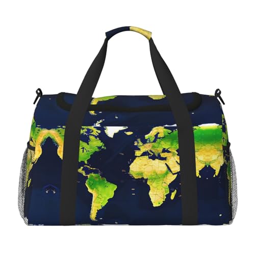 Sac de sport imprimé carte du monde, sac à main d'entraînement noir