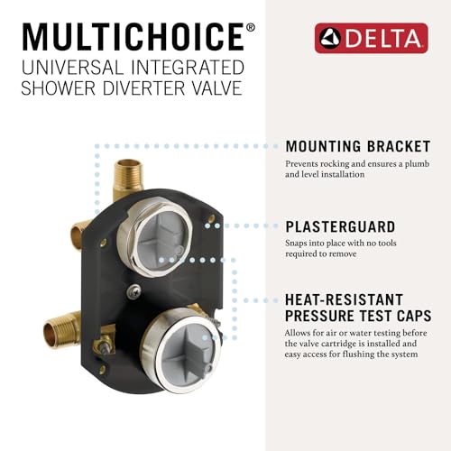 Delta Faucet R22000 MultiChoice Universal Valve 3-Setting 6-Setting Custom Shower Integrated Diverter Rough, Custom Shower Valve Kit, Brass Construction, R22000-WS (Screwdriver Stops Included) - Thumbnail 3