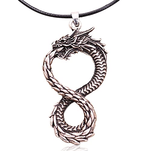 SIMUR Dragon Necklace, Medieval Viking Silver Dragon Celtic Necklace Dragon Pendant, Dragon Jewelry Gift Pendant - Rope 23 inches