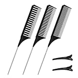 peine separador de mechas 【Fácil de usar】 Este peine de peinado de raya con mango largo es cómodo de sostener. Desenreda fácil y sin dolor todo tipo de cabello. El diseño de dientes finamente espaciados puede evitar tirar y enredar el cabello, lo cual es más conveniente para el trabajo de peluquería.