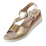 Uwdiohq Sandalias De Verano Para Mujer, Talla Grande, Con Plana Y Pez, Europa Unidos. Retro (Gold, 39) Negras Plataforma Cuñas Rosa Palo Zapatos Mujer Cuña Baja Calzado Barefoot Zapatillas