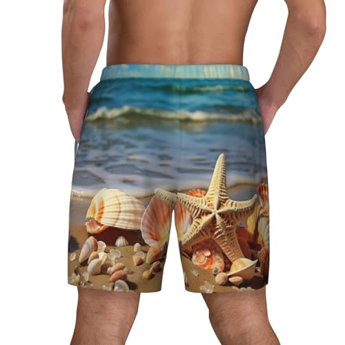 Men's Swim Trunk Quick Dry Swim Shorts with Liner Beach Short Seashells on The Sandy Beach Bathing Suit with Pocket3