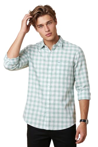 Image of Peter England Men's Checkered Cotton Shirt | Smart Casual | Full Sleeves