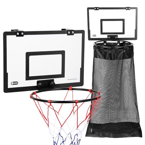 Basketball Laundry Hamper, Basketball Hoop Laundry Basket with Zipper 2 in 1 Wooden Basketballs Hoop Clothes Hamper Over The Door No Drill for Bedroom Bathroom (Black)