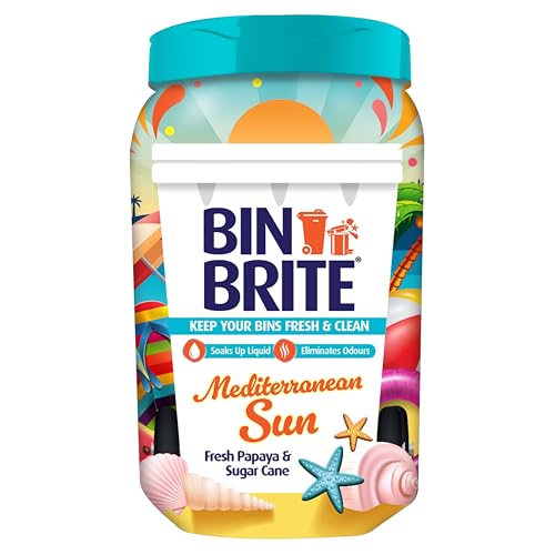 Bin Brite Neutraliseur d'odeurs pour poubelle | Garde vos poubelles fraîches et propres – Absorbe le liquide, élimine les odeurs (soleil méditerranéen – 500 g)