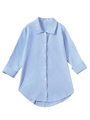 SHENHE Girl's Button Down Long Sleeve Striped Tunic Shirt Casual Going Out Top Blouse