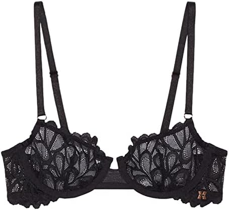 Savage X Fenty, Women's, Missy Savage Not Sorry Unlined Lace Balconette Bra, Underwire, Stretch Floral lace, Caviar, 32C