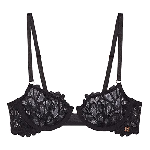 Savage X Fenty, Women's, Missy Savage Not Sorry Unlined Lace Balconette Bra, Underwire, Stretch Floral Lace, Caviar, 32C #TOP30