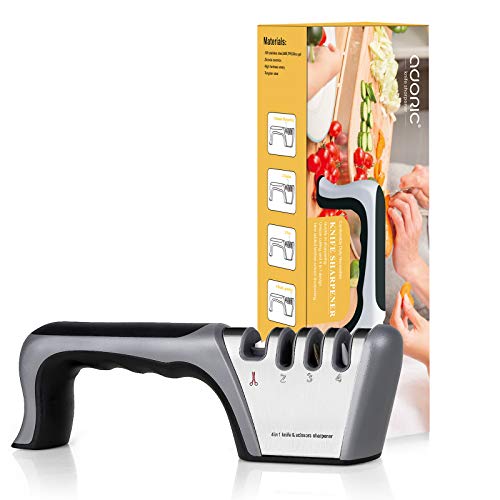 Manuelle Messerschärfer Messerschleifer,4 Stufen 2020 Design 2 Wolframstahl für Grobschärfen und Scheren Schleifen, Diamant für Feinschärfen