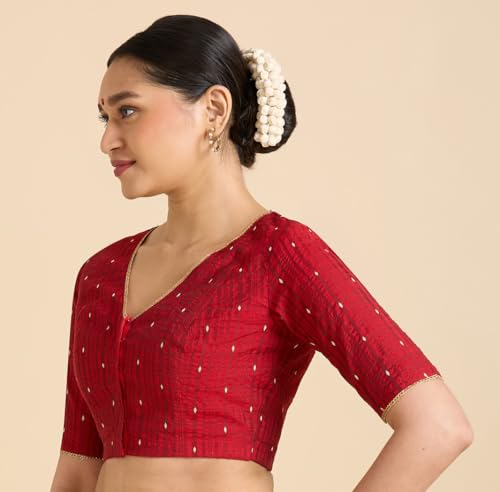 Image of Studio Shringaar Women's Handloom Cotton Silk Readymade Saree Blouse