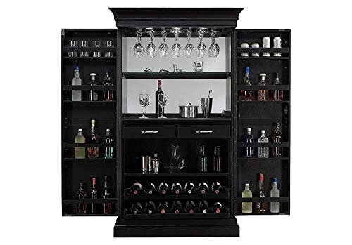 Image of Sheesham Wood Bar Cabinet Wine Storage Rack with Glass Holder for Living Room Home (Mahogany Finish)
