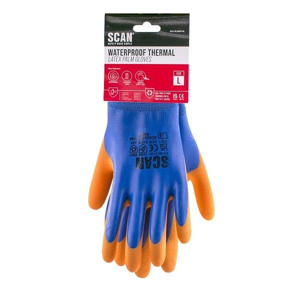 Scan SCAGLOWPTHXX Thermal Waterproof Latex Gloves - Size XXL, Orange / Blue, XXL (size 11) - Image 2
