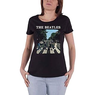 The Beatles T Shirt Abbey Road Band Logo Nouveau Officiel Femme Skinny Fit - Les Beatles, Paul McCartney, John Lennon, RIngo Starr, George Harrison