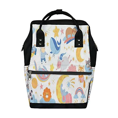 Cute Cartoon Kawaii Animal Stars Moon and Cloud Diaper Bag Backpack, waterproof backpack Baby Nappy Changing Bags Laptop Backpack for Travel, Large Capacity, Durable and Stylish for Woman and Men.