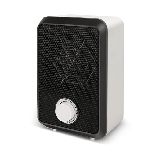 Mini Elektrischer Heizlüfter 600W Kompakter Elektroheizkörper Überhitzungs- & Kippschutz Tischheizung mit Thermostat V0 flammhemmend leiser Kupfermotor für Schreibtisch/Büro/Homeoffice (<10m)
